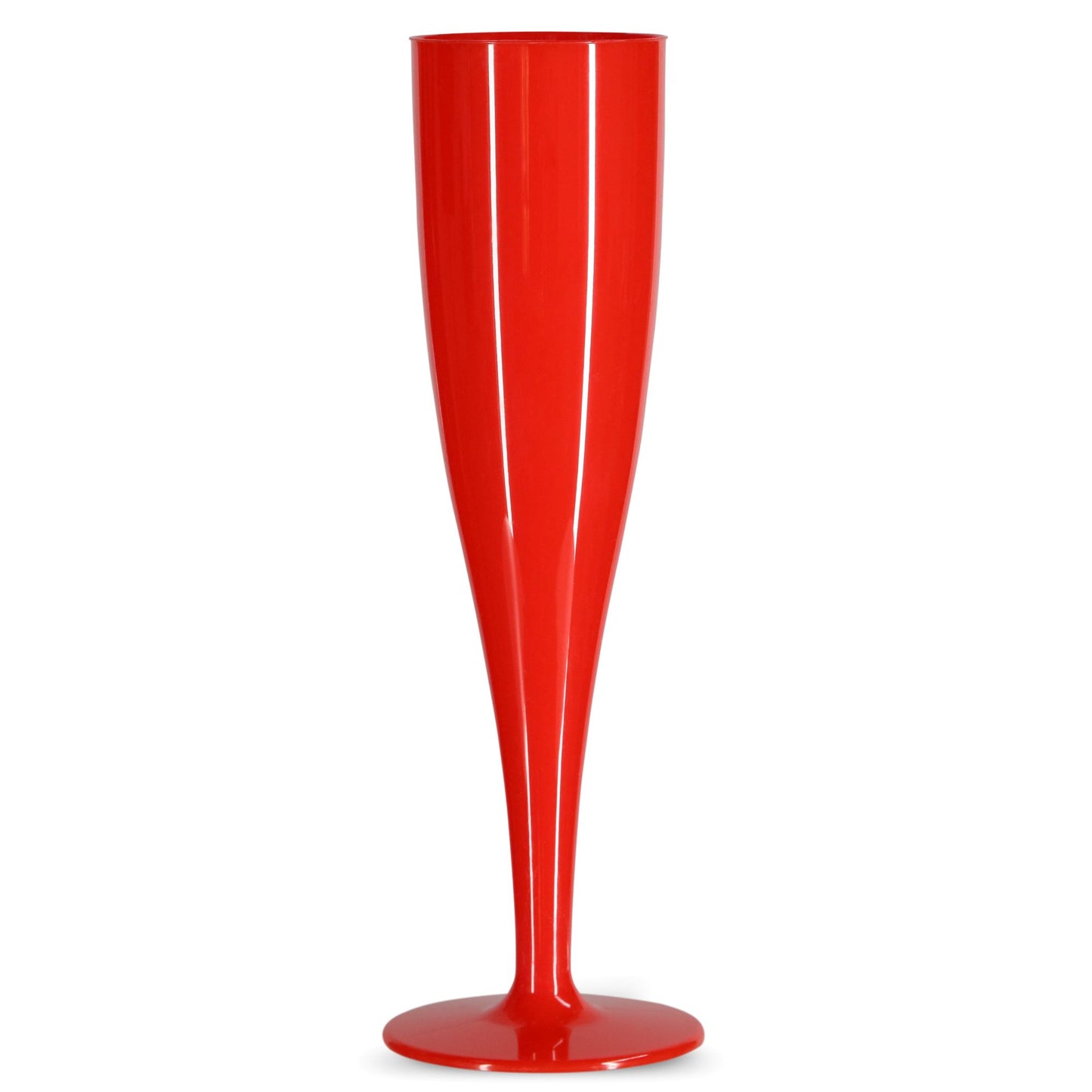 A single red champagne flute against a white background