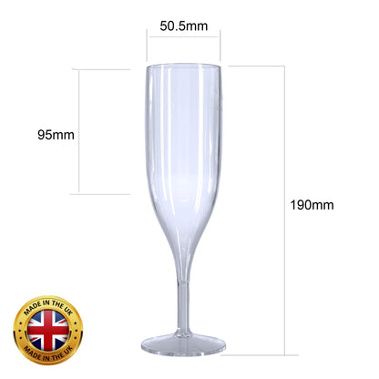 25 x Clear Reusable Plastic Prosecco Flutes 175ml 6oz CE 125ml marked