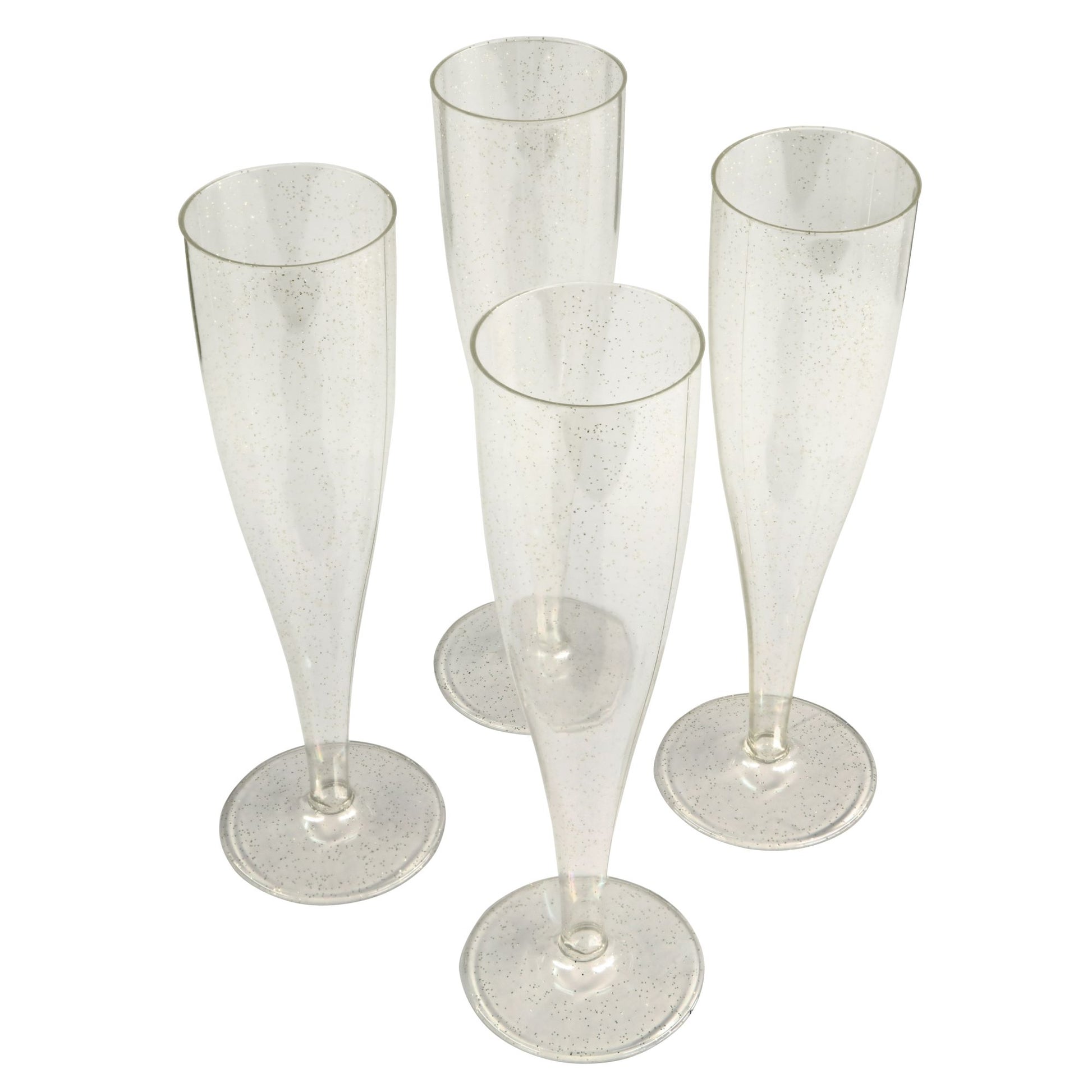 10 x Gold Glitter Disposable Plastic Prosecco Flutes 175ml 6oz