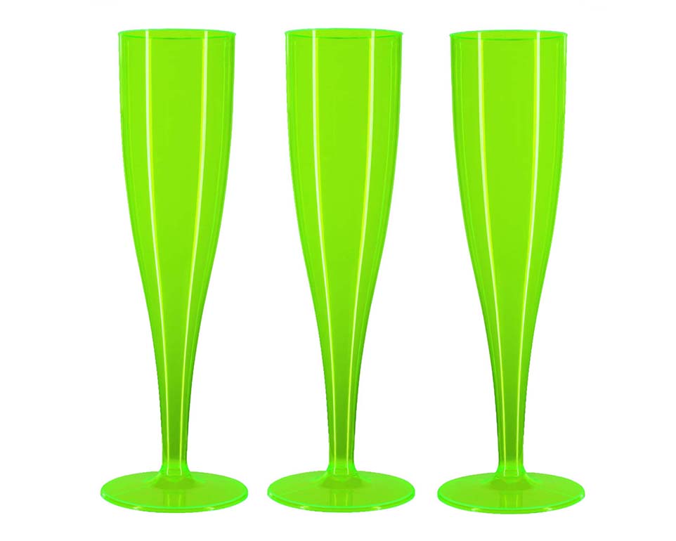 30 x Green Plastic Disposable Prosecco Flutes 175ml 6oz