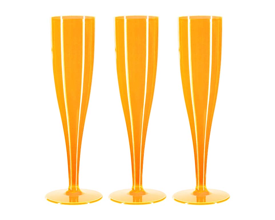 30 x Orange Plastic Disposable Prosecco Flutes 175ml 6oz