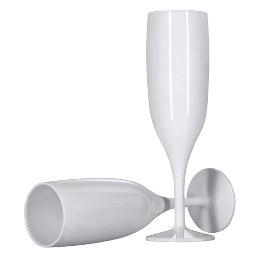 12 x White Reusable Plastic Prosecco Flutes 175ml 6oz