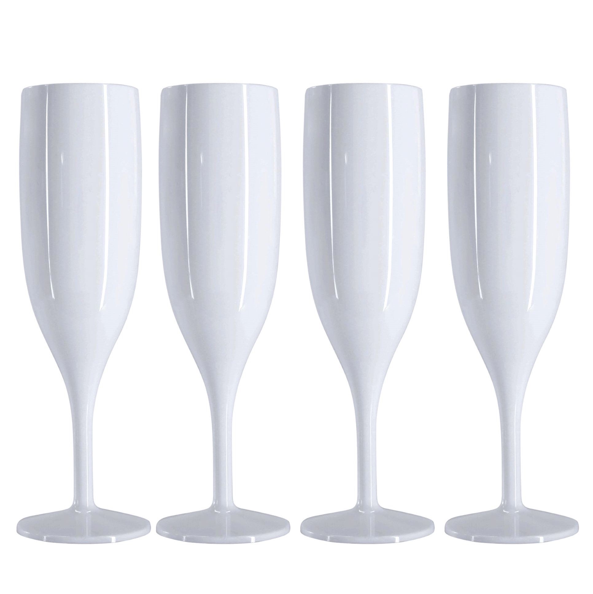 48 x White Reusable Plastic Prosecco Flutes 175ml 6oz