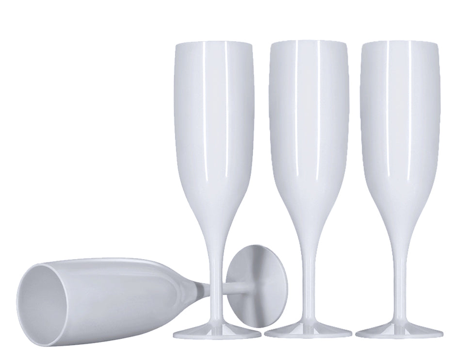 24 x White Reusable Plastic Prosecco Flutes 175ml 6oz