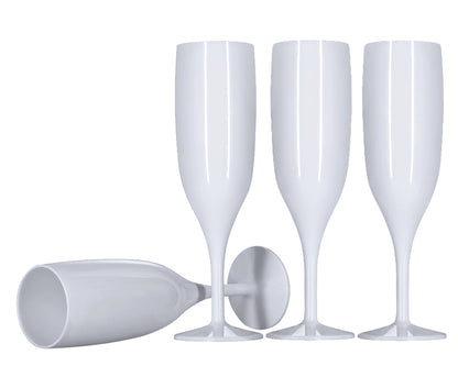 24 x White Reusable Plastic Prosecco Flutes 175ml 6oz