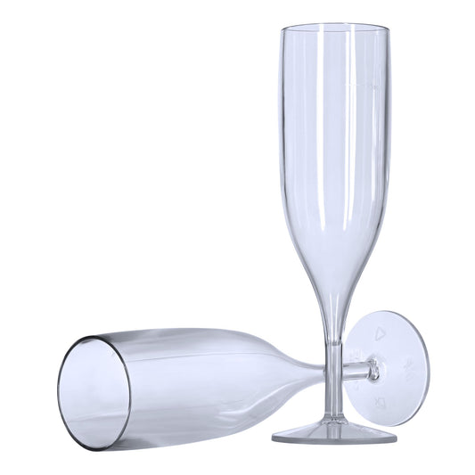 24 x Clear Reusable Plastic Prosecco Flutes 175ml 6oz CE Marked at 125ml