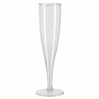 100 x Silver Glitter Disposable Plastic Prosecco Flutes 175ml 6oz