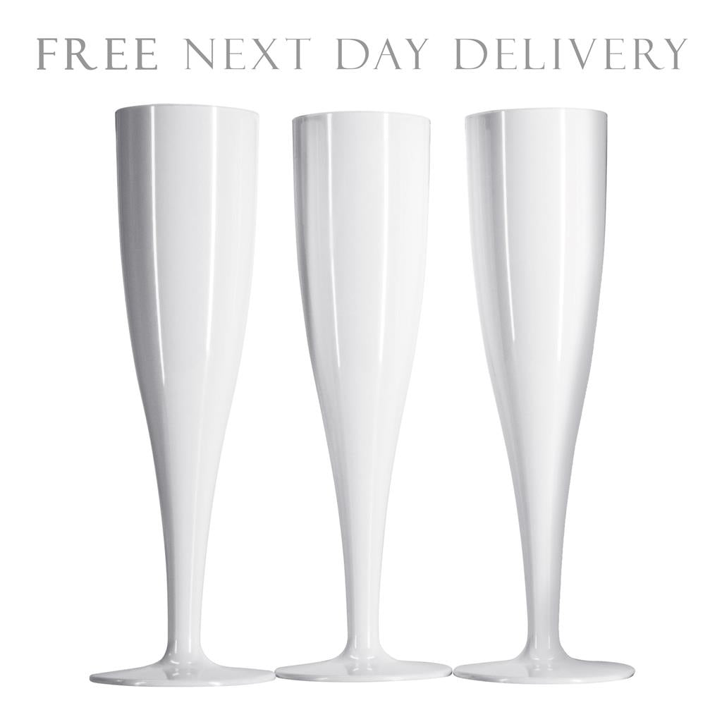 100 x White Disposable Plastic Prosecco Flutes 175ml 6oz