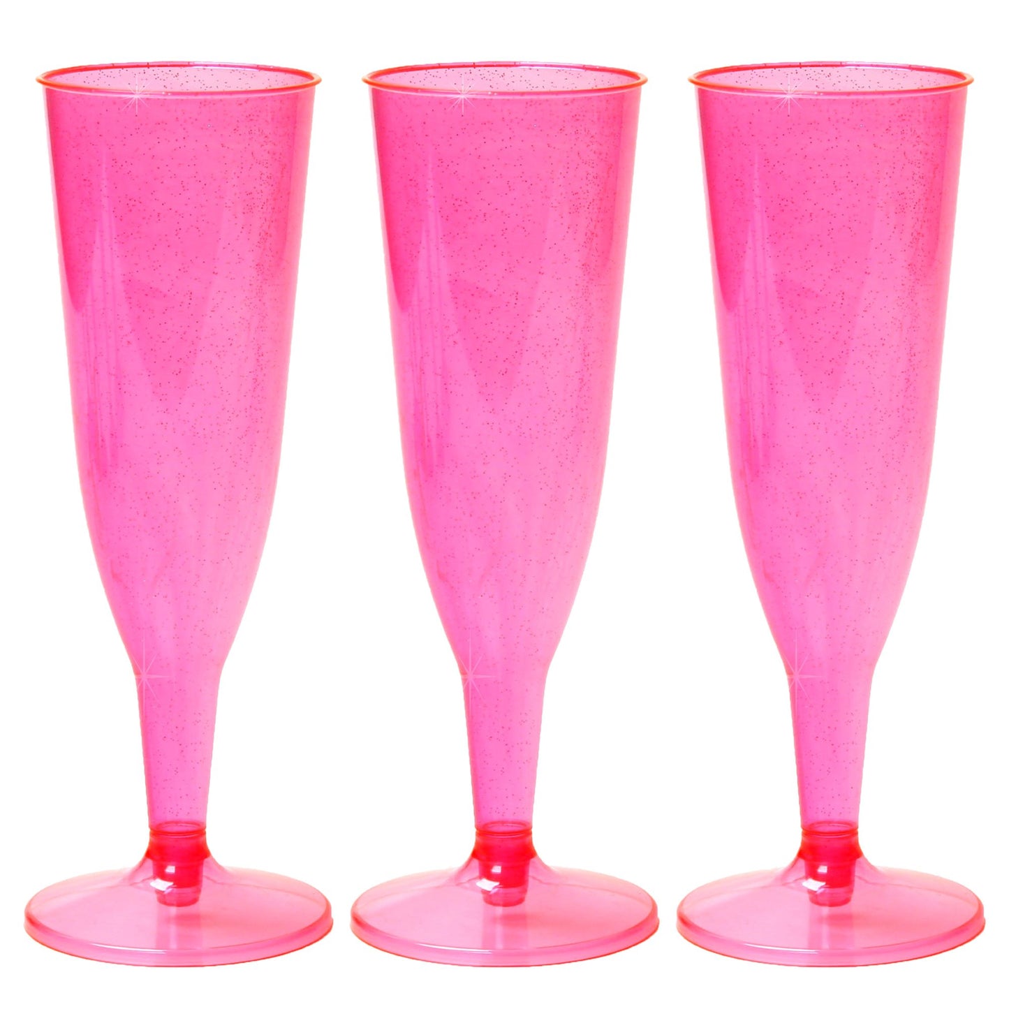 24 x Pink with Silver Glitter Disposable Plastic Prosecco Flutes 175ml 6oz