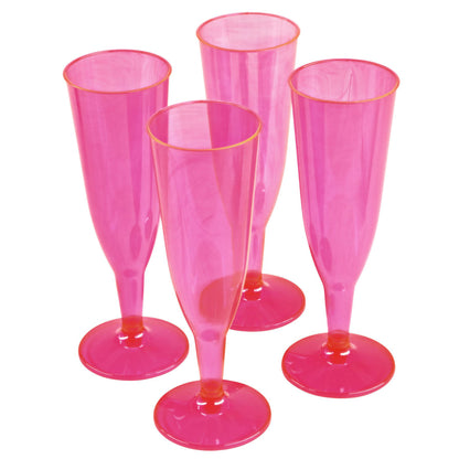 6 x Pink Disposable Plastic Prosecco Flutes 175ml 6oz