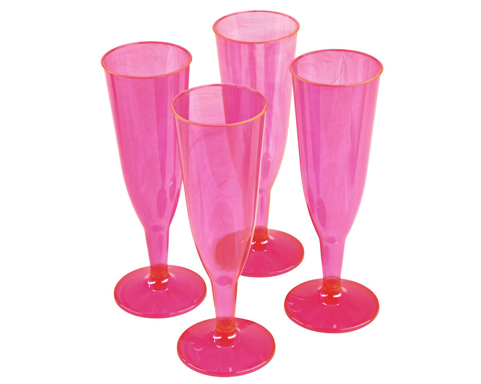 6 x Pink Disposable Plastic Prosecco Flutes 175ml 6oz