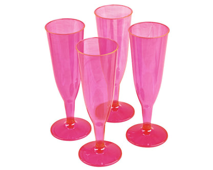 24 x Pink Disposable Plastic Prosecco Flutes 175ml 6oz