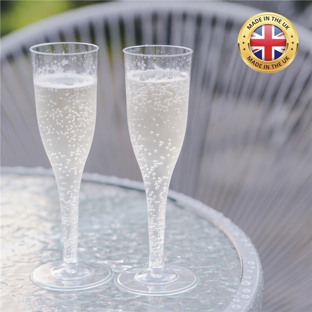 12 x Clear Disposable Plastic Prosecco Flutes 175ml 6oz