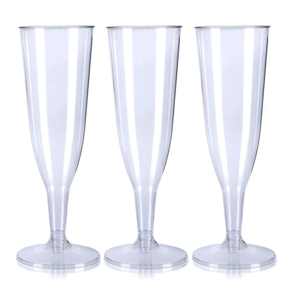 12 x Clear Disposable Plastic Prosecco Flutes 175ml 6oz