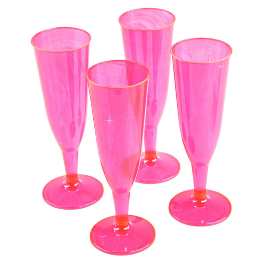 24 x Pink with Silver Glitter Disposable Plastic Prosecco Flutes 175ml 6oz