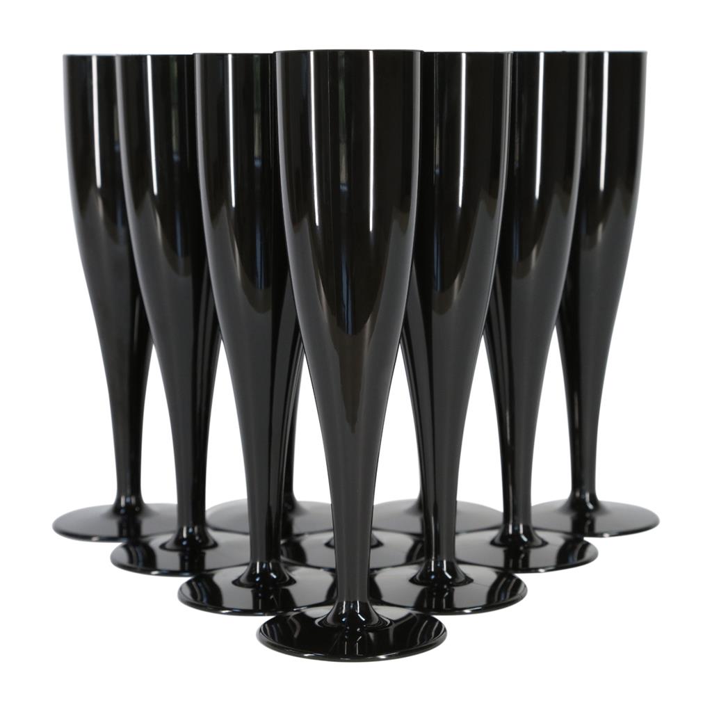 100 x Black Disposable Plastic Prosecco Flutes 175ml 6oz