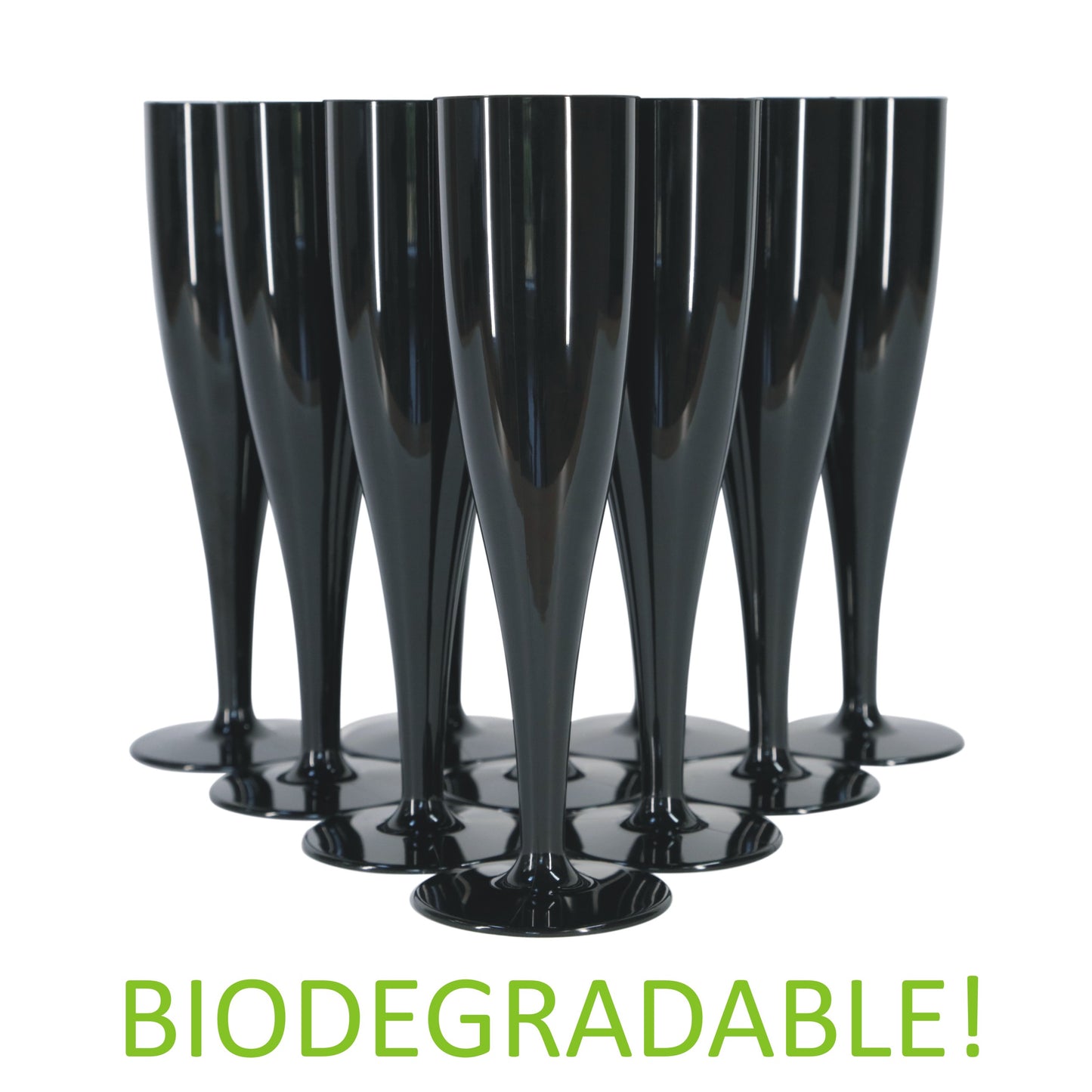 100 x Black Biodegradable Plastic Prosecco Flutes 175ml 6oz