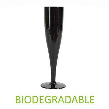 20 x Black Biodegradable Plastic Prosecco Flutes 175ml 6oz