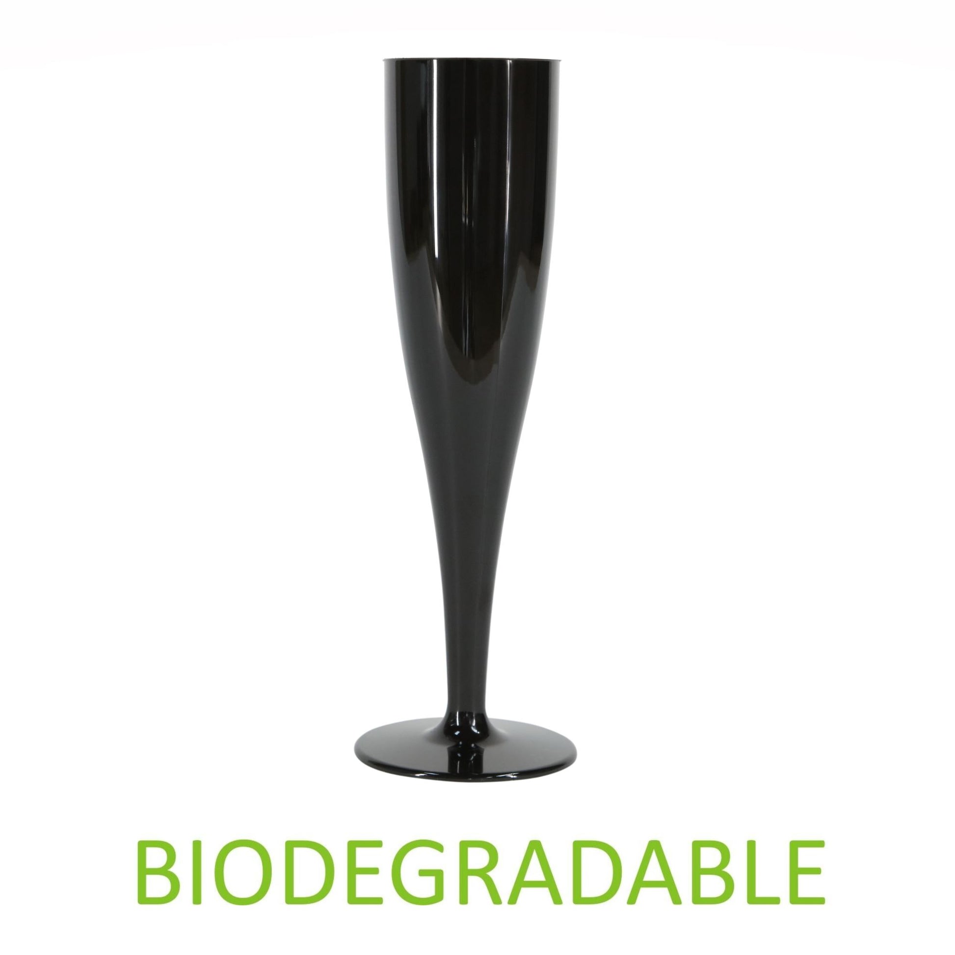 100 x Black Biodegradable Plastic Prosecco Flutes 175ml 6oz