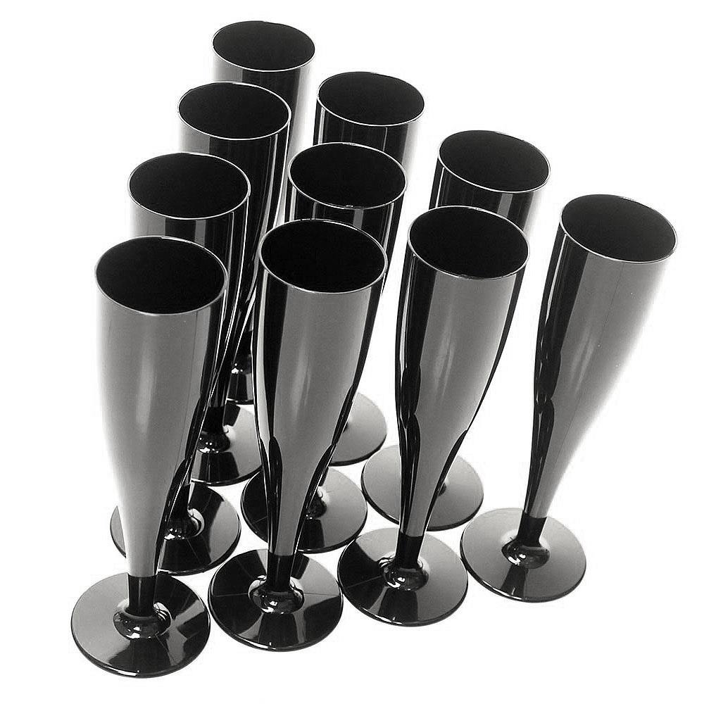 50 x Black Disposable Plastic Prosecco Flutes 175ml 6oz