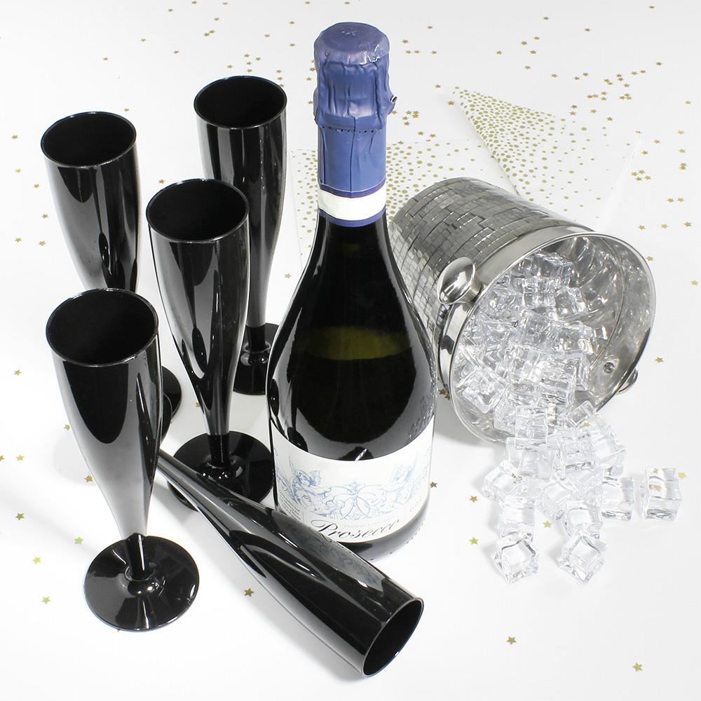 100 x Black Disposable Plastic Prosecco Flutes 175ml 6oz