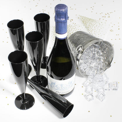 50 x Black Disposable Plastic Prosecco Flutes 175ml 6oz