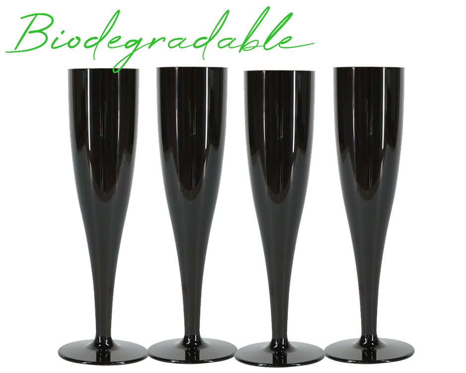 20 x Black Biodegradable Plastic Prosecco Flutes 175ml 6oz