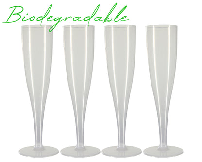 100 x Colourless Biodegradable Plastic Prosecco Flutes 175ml 6oz