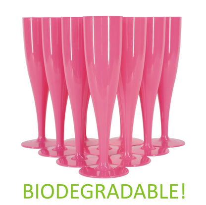 100 x Pink Biodegradable Plastic Prosecco Flutes 175ml 6oz