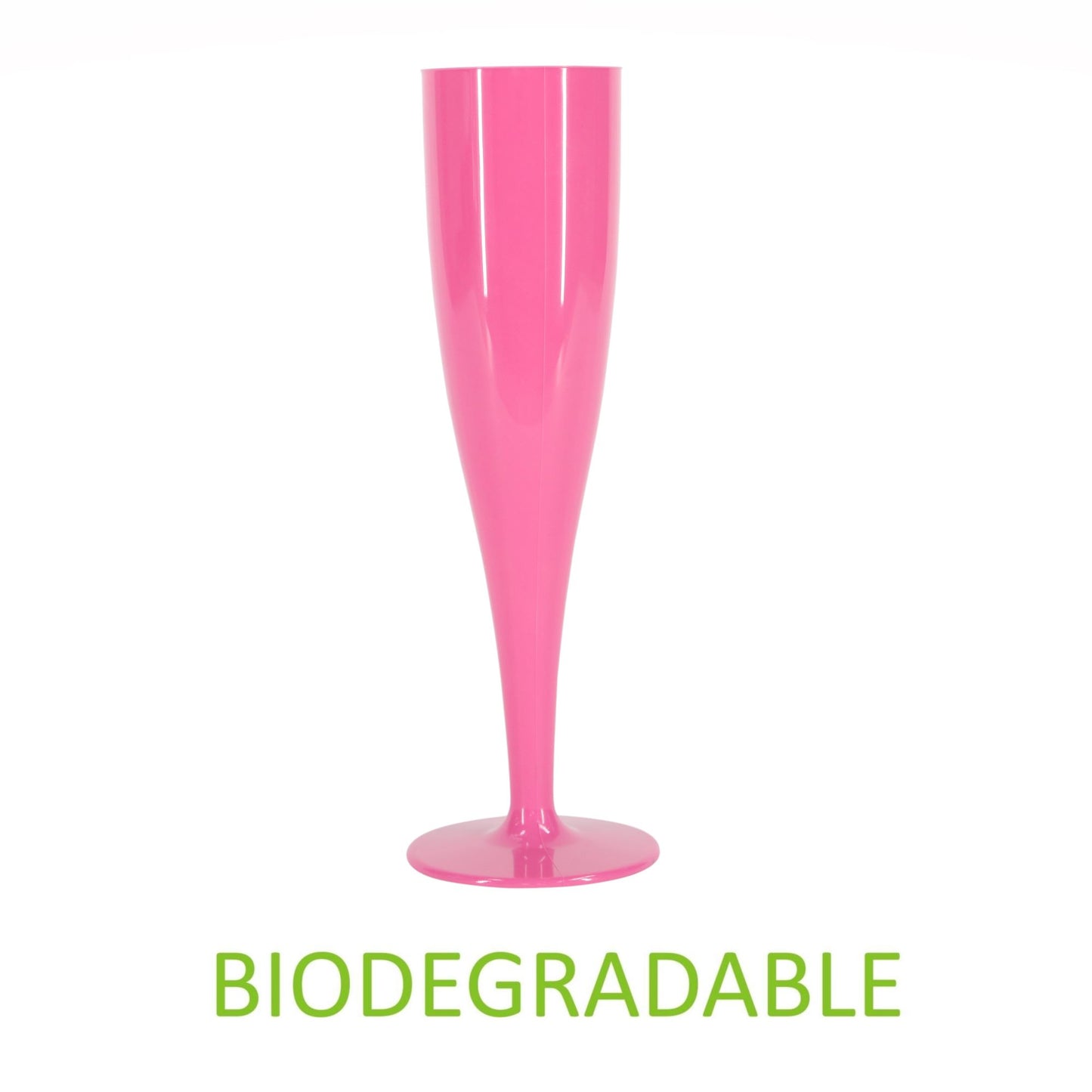 100 x Pink Biodegradable Plastic Prosecco Flutes 175ml 6oz