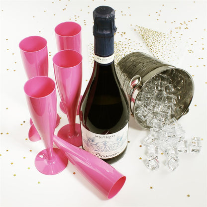 50 x Pink Disposable Plastic Prosecco Flutes 175ml 6oz