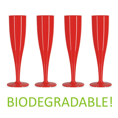 100 x Red Biodegradable Plastic Prosecco Flutes 175ml 6oz