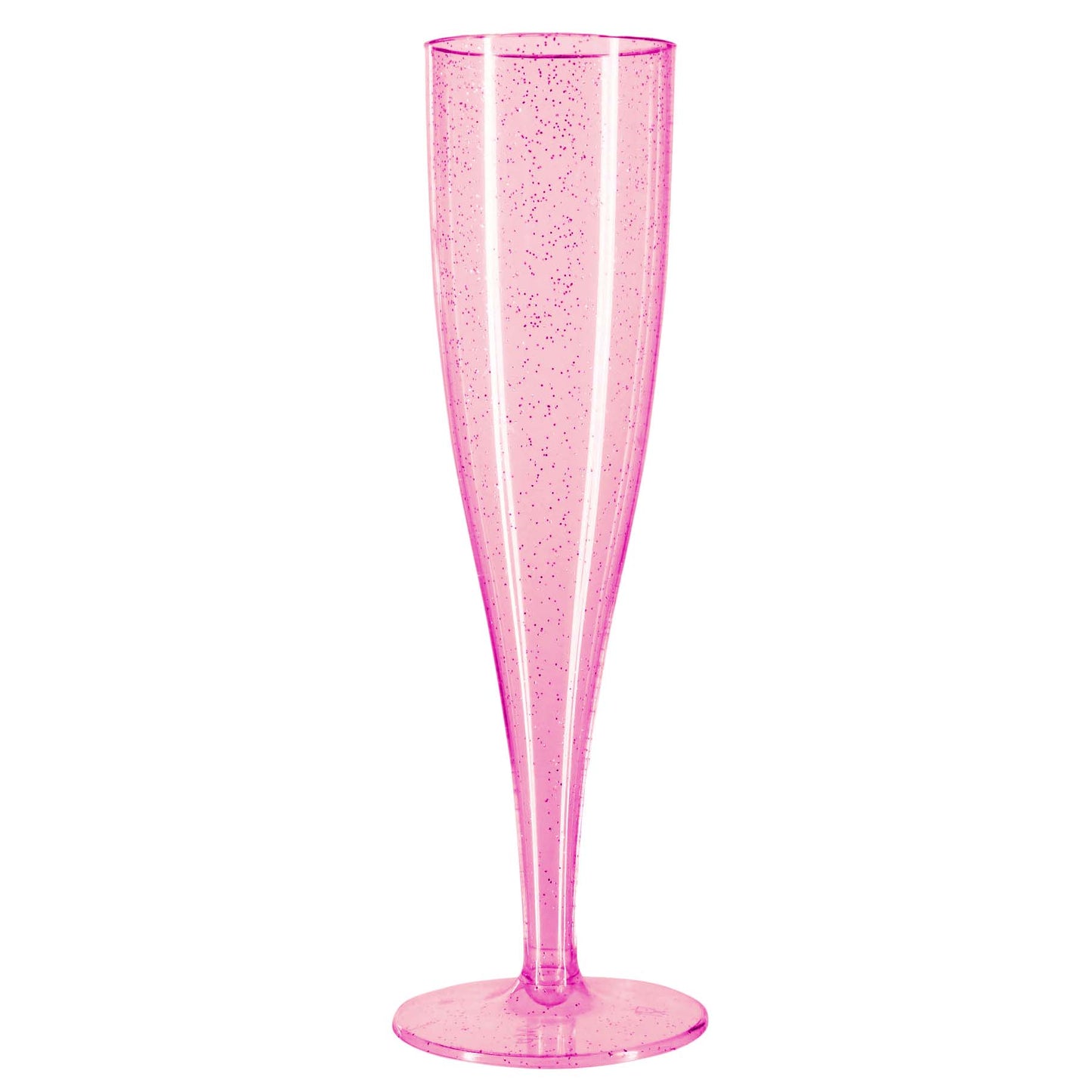 10 x Pink with Silver Glitter Disposable Plastic Prosecco Flutes 175ml 6oz