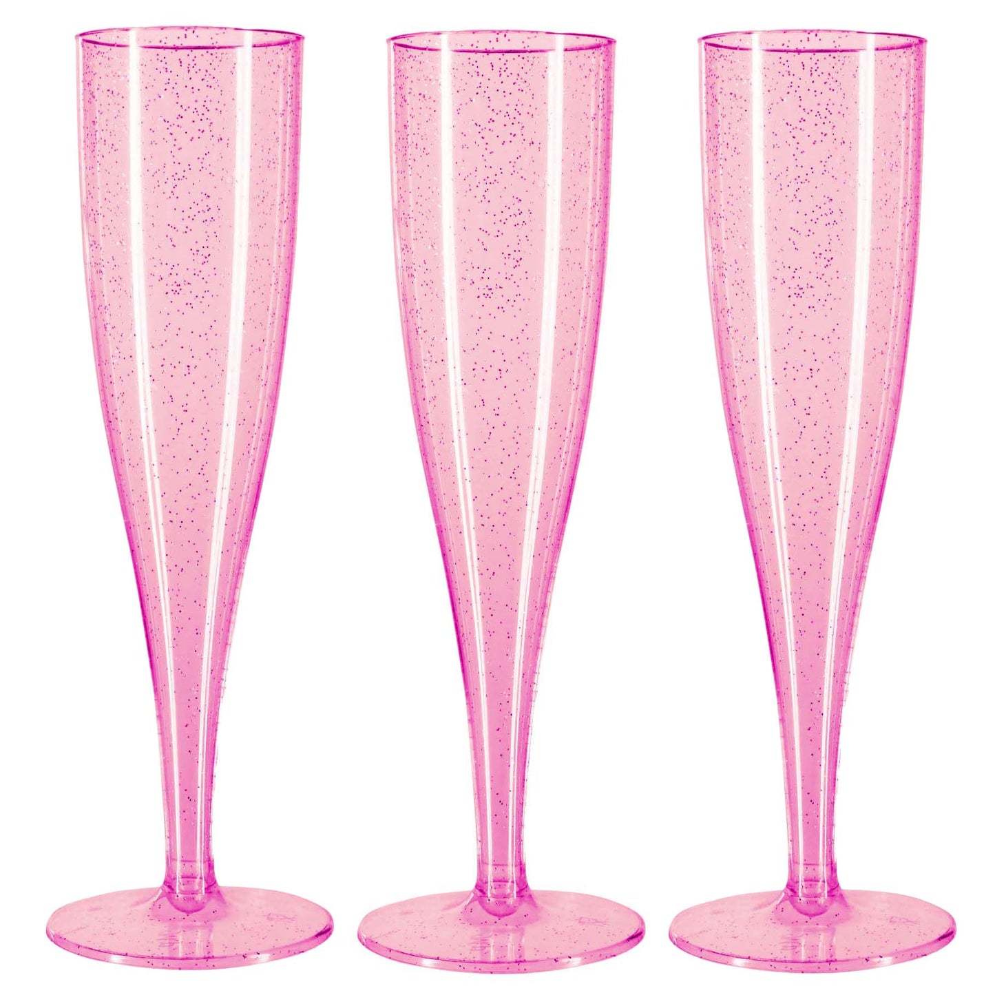 10 x Pink with Silver Glitter Disposable Plastic Prosecco Flutes 175ml 6oz