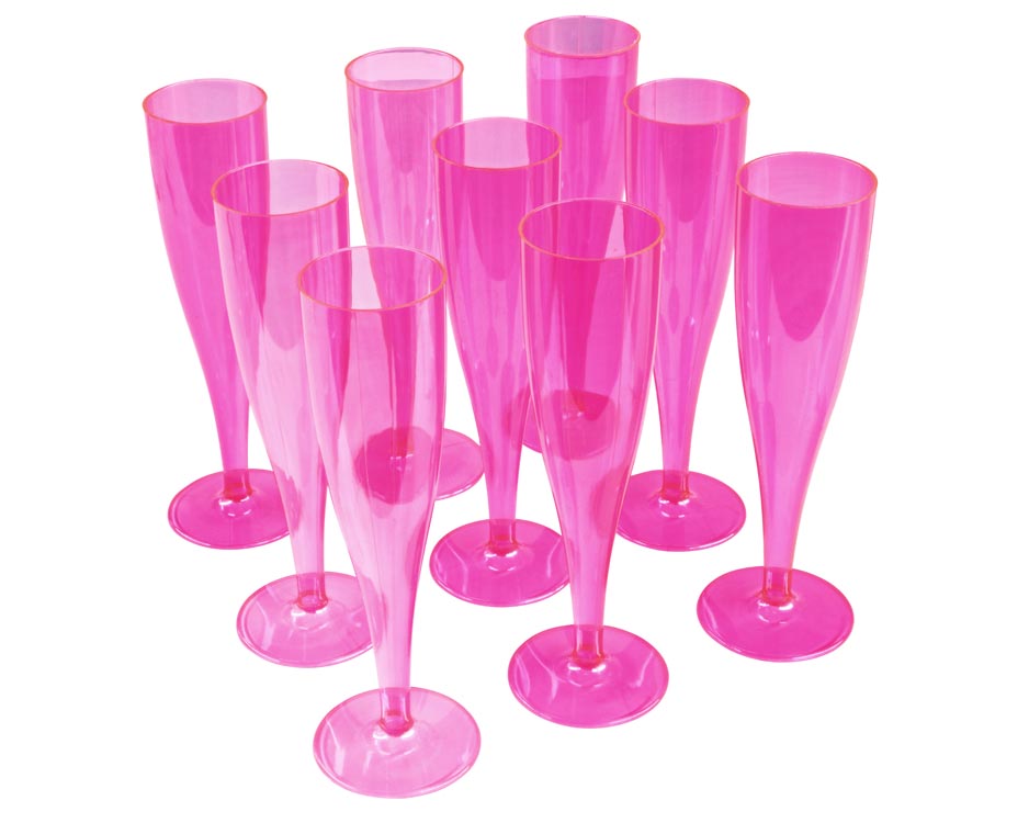 20 x Pink Disposable Plastic Prosecco Flutes 175ml 6oz