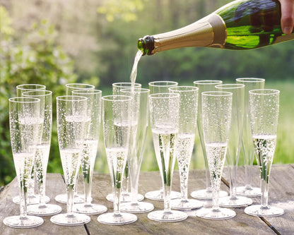 100 x Clear Disposable Plastic Prosecco Flutes 175ml 6oz