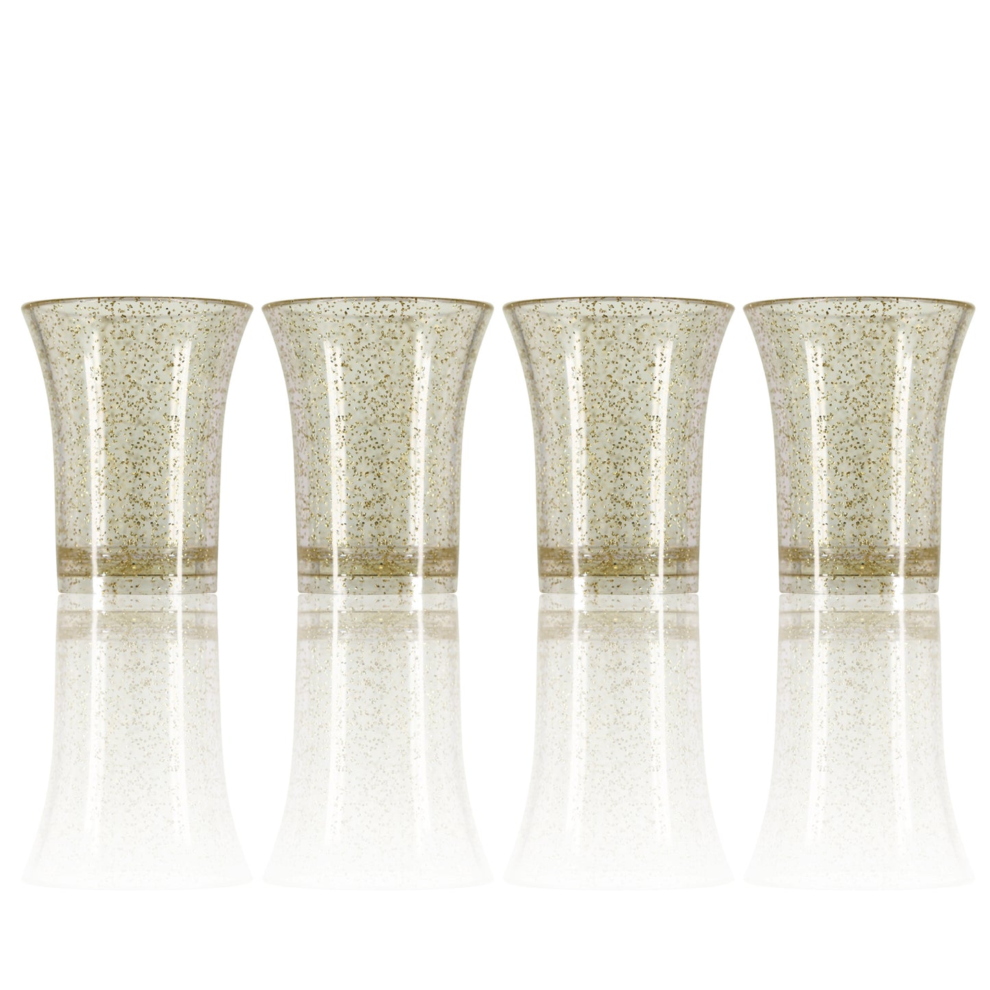 10 x Gold Glitter Plastic Reusable Shot Glasses 25ml