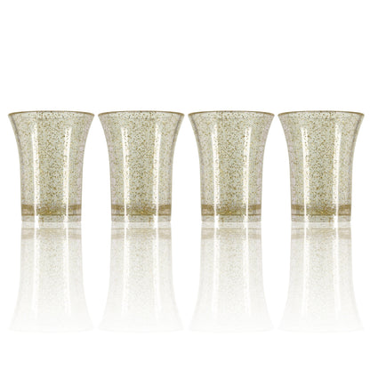 10 x Gold Glitter Plastic Reusable Shot Glasses 25ml