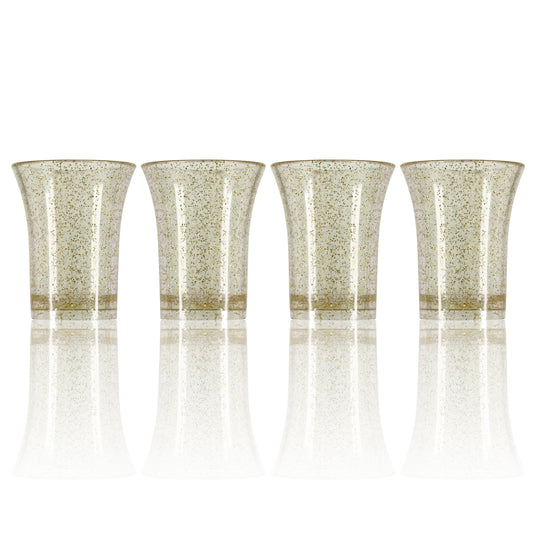 10 x Gold Glitter Plastic Reusable Shot Glasses 25ml