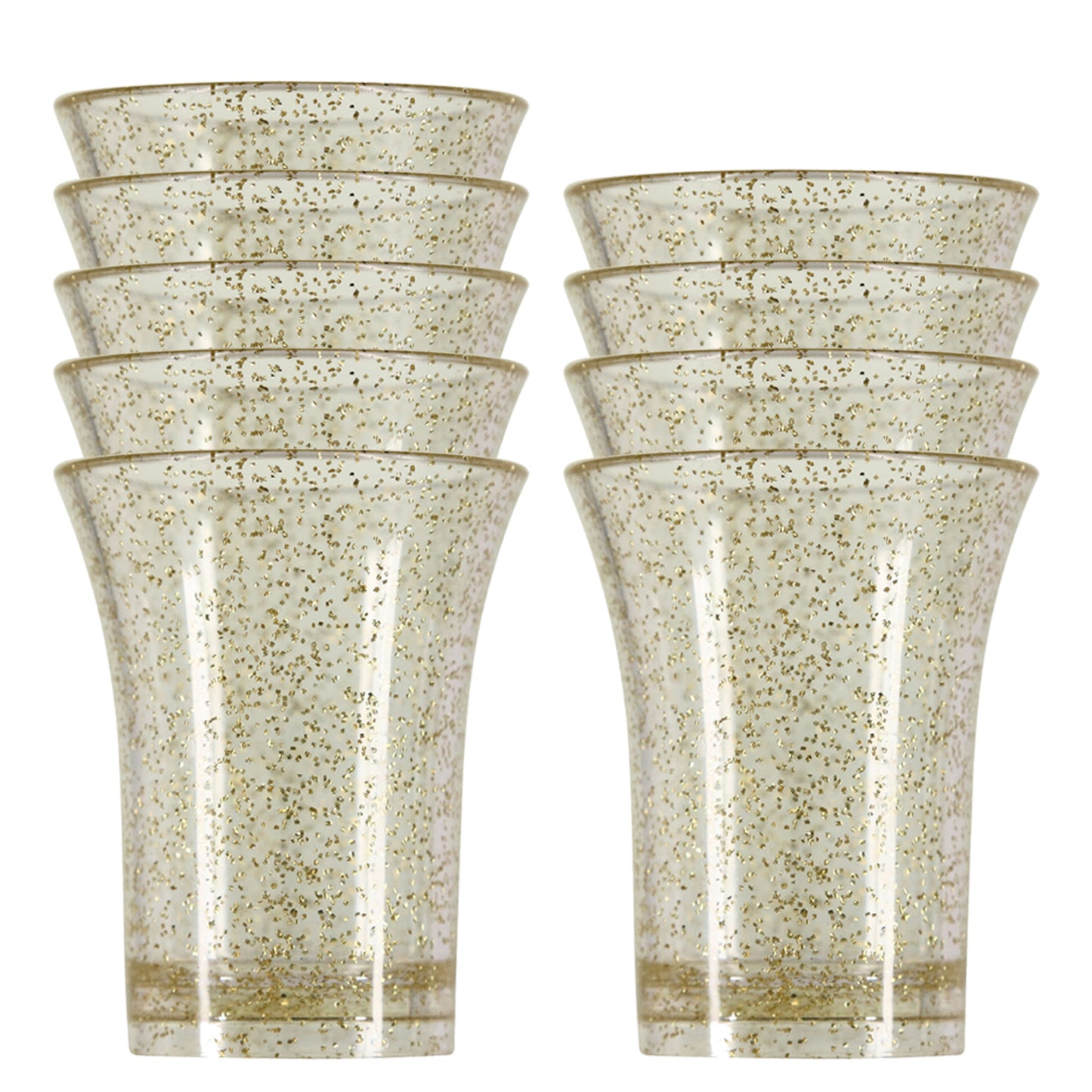 10 x Gold Glitter Plastic Reusable Shot Glasses 25ml