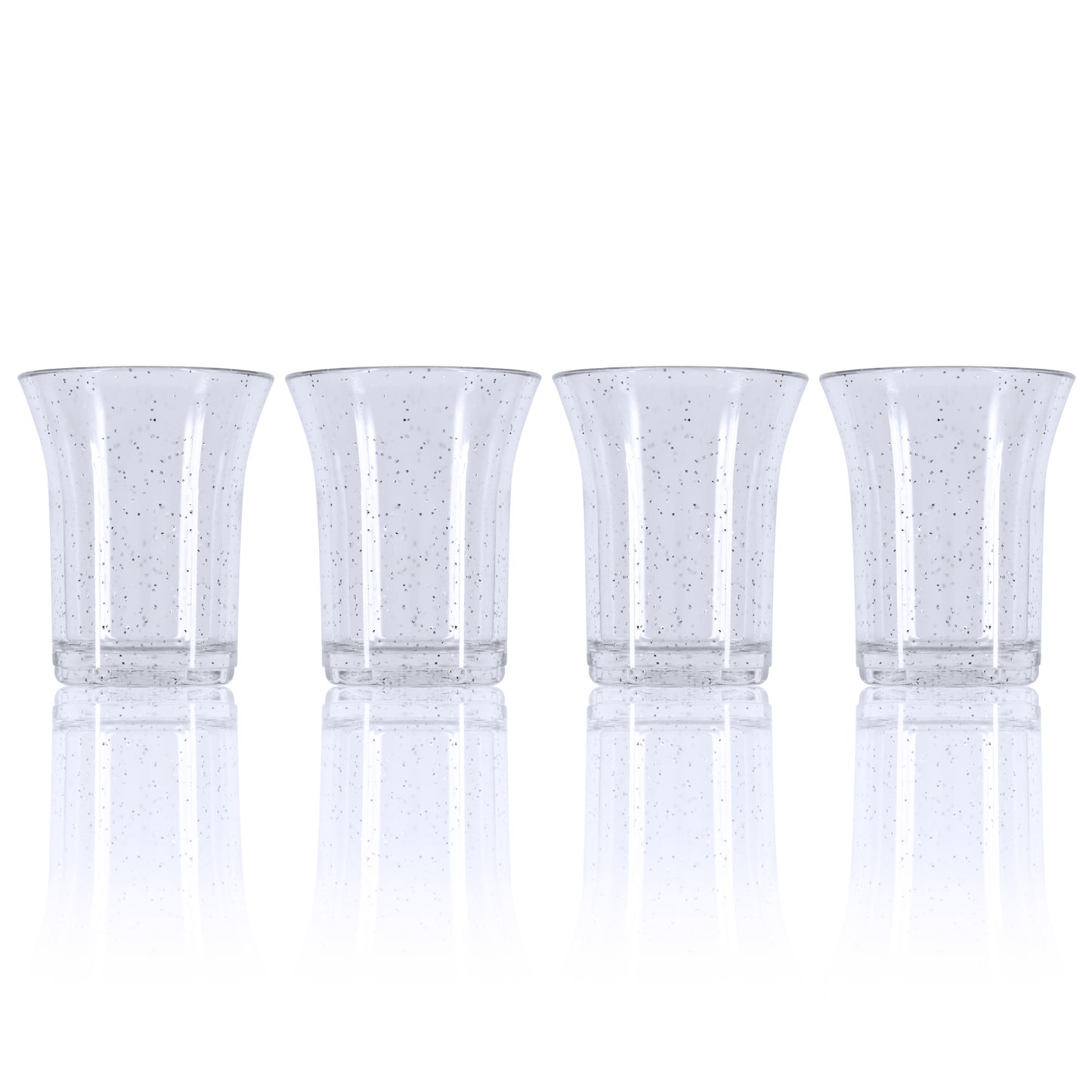 10 x Silver Glitter Plastic Reusable Shot Glasses 25ml