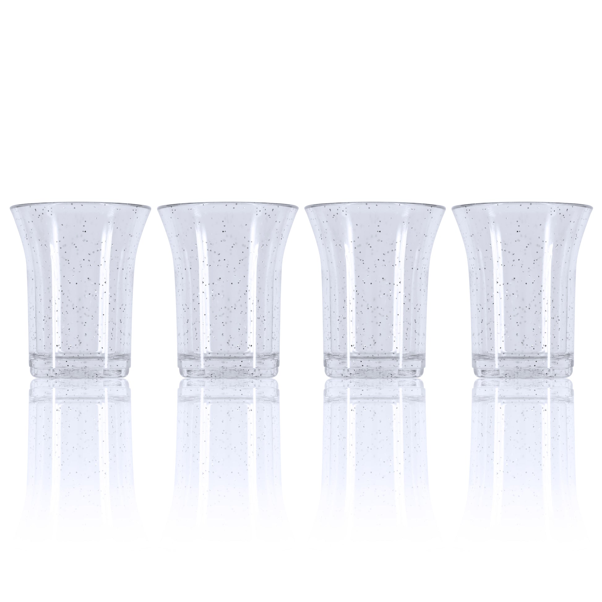 10 x Silver Glitter Plastic Reusable Shot Glasses 25ml