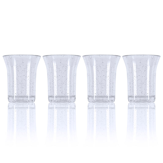 10 x Silver Glitter Plastic Reusable Shot Glasses 25ml