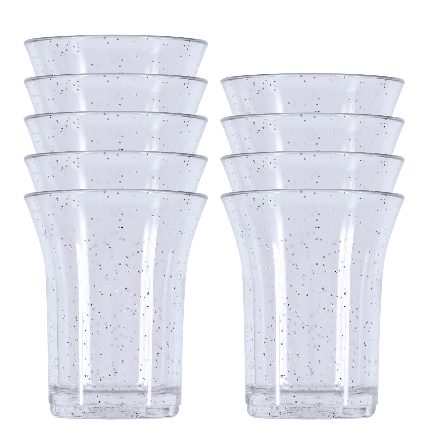 20 x Silver Glitter Plastic Reusable Shot Glasses 25ml