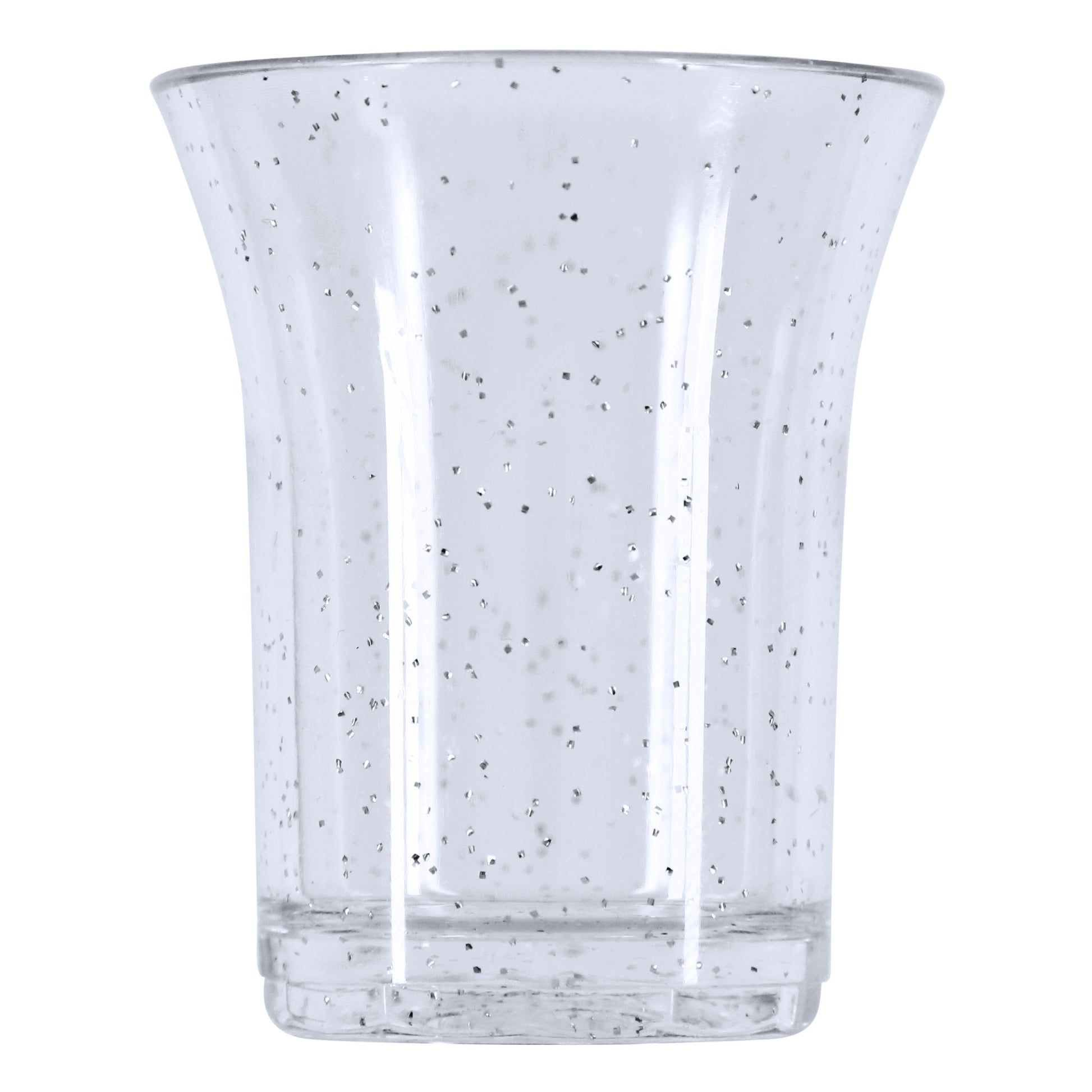 20 x Silver Glitter Plastic Reusable Shot Glasses 25ml