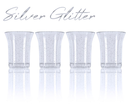 10 x Silver Glitter Plastic Reusable Shot Glasses 25ml