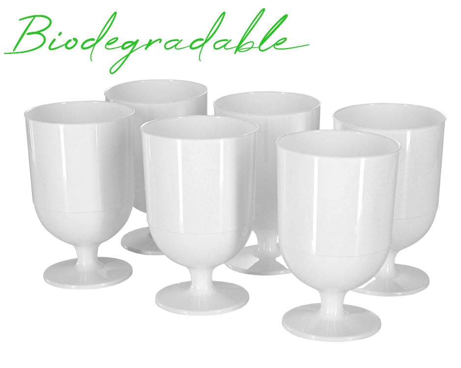 10 x Plastic Wine Glasses White Glass CE Marked 125ml & 175ml Biodegradable