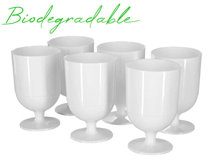 10 x Plastic Wine Glasses White Glass CE Marked 125ml & 175ml Biodegradable