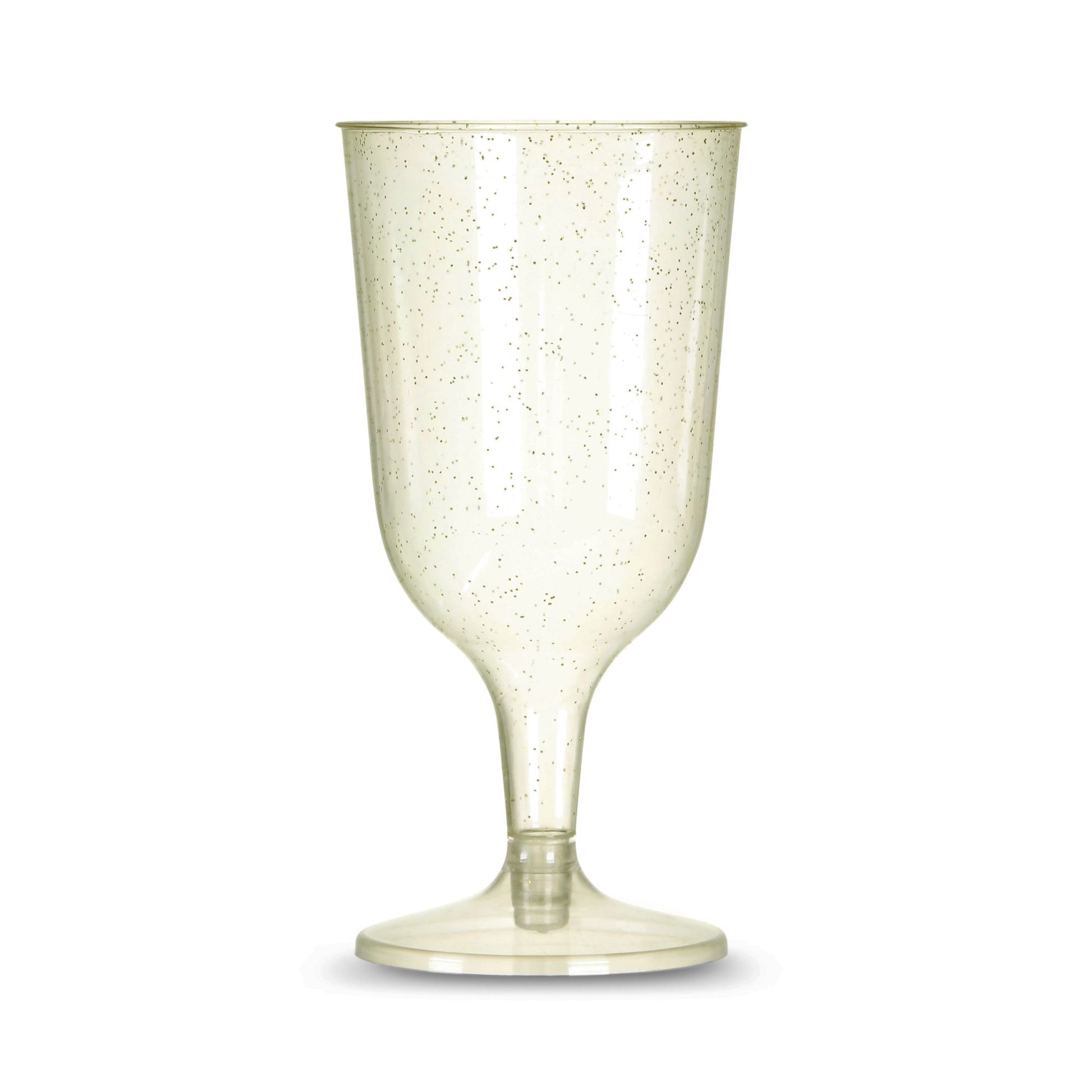 6 x Gold Glitter Plastic Disposable Wine Glasses 200ml