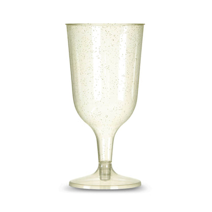 6 x Gold Glitter Plastic Disposable Wine Glasses 200ml